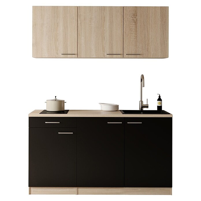 Respekta Miniküche Ingrid (Breite: 150 cm, Schwarz, Mit Kochfeld + Mikrowelle) | BAUHAUS
