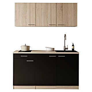 Respekta Miniküche Ingrid (Breite: 150 cm, Schwarz, Mit Kochfeld + Mikrowelle)