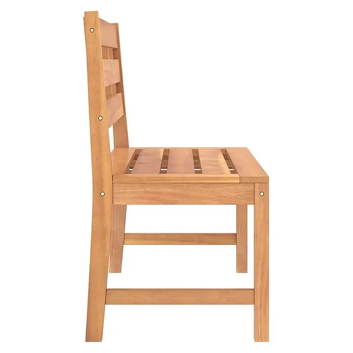 Furnicato Gartenbank Teak-Hartholz - B x T x H: 114 x 59 x 90 cm, Braun - Seitenansicht eines hellbraunen Holzstuhls mit Lattenrückenlehne und Sitzfläche.