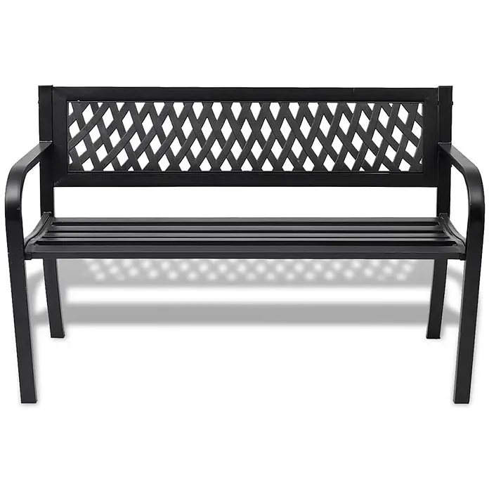 Furnicato Gartenbank Stahl PVC-Rückenlehne - B x T x H: 50 x 118 x 75 cm, Schwarz - Schwarze Metallbank mit Gitterlehne und Lattenrostsitz.