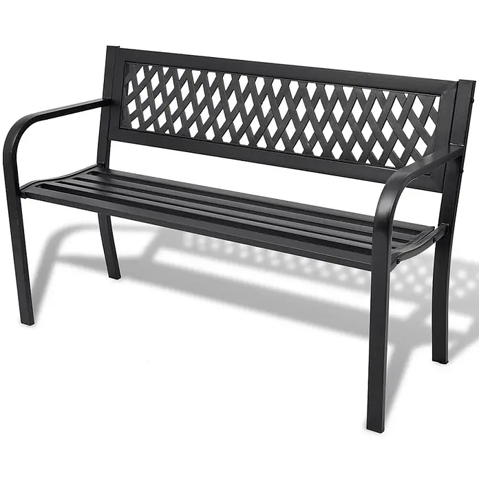 Furnicato Gartenbank Stahl PVC-Rückenlehne - B x T x H: 50 x 118 x 75 cm, Schwarz - Schwarze Metall-Gartenbank mit Lattenrost und rautenförmiger Rückenlehne.