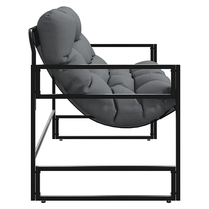 Furnicato Gartenbank - Anthrazit - Seitenansicht eines grauen, gesteppten Outdoor-Loungestuhls mit schwarzem Metallrahmen.