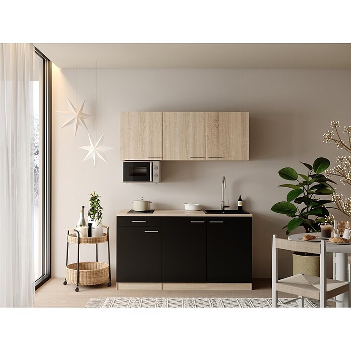 Respekta Miniküche Ingrid (Breite: 150 cm, Schwarz, Mit Kochfeld + Mikrowelle) | BAUHAUS