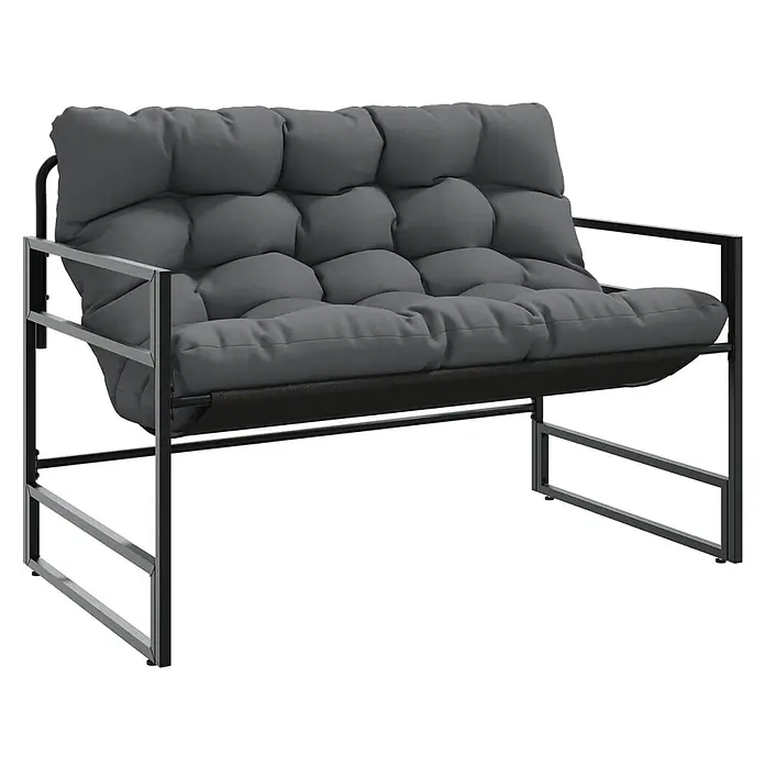 Furnicato Gartenbank - Anthrazit - Dunkelgraues getuftetes Zweisitzer-Sofa mit schwarzem Metallgestell für bequemes Sitzen.