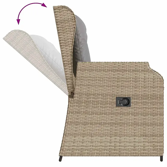 Furnicato Gartenbank - B x T x H: 104 x 67 x 95 cm, Beige und Grau - Beige Rattan-Look-Aufbewahrungsbox mit teilweise geöffnetem Klappdeckel, der ein graues Kissen zeigt. Schwarzer Griff an der Seite.