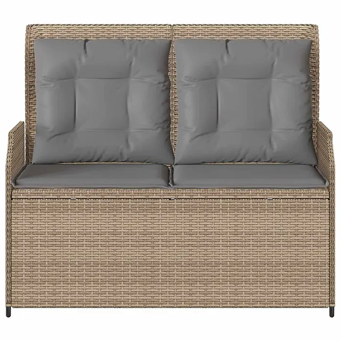 Furnicato Gartenbank - B x T x H: 104 x 67 x 95 cm, Beige und Grau - Zweisitziges beiges Rattan-Gartensofa mit grauen Rücken- und Sitzkissen.