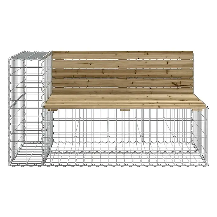 Furnicato Gartenbank - Dunkelbraun - Gabionenbank mit verzinktem Metallkäfig und hellbrauner Holz-Sitzfläche und Rückenlehne.