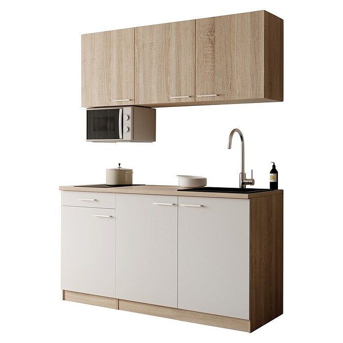 Respekta Miniküche Ingrid (Breite: 150 cm, Weiß, Mit Kochfeld + Mikrowelle) | BAUHAUS
