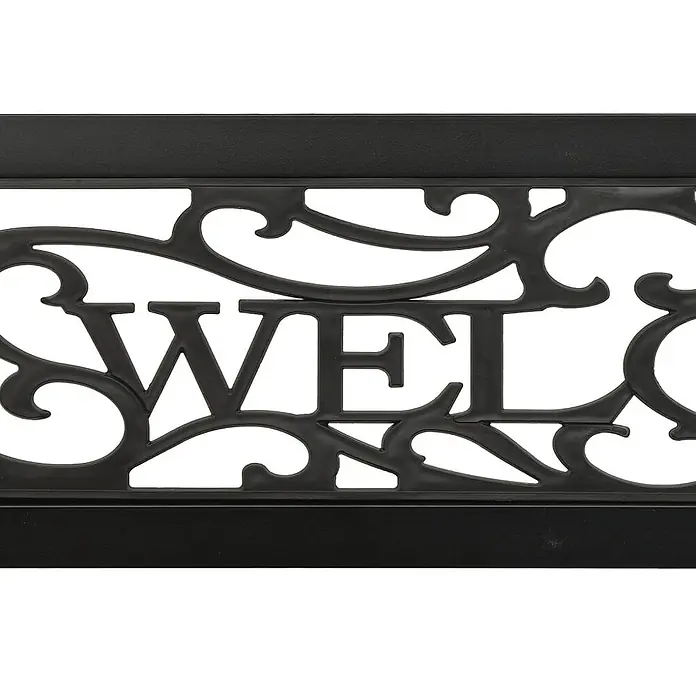 Furnicato Gartenbank pulverbeschichtet - B x T x H: 125 x 53 x 77 cm, Schwarz - Schwarzes, verziertes Metall-Willkommensschild/Fußmatte.