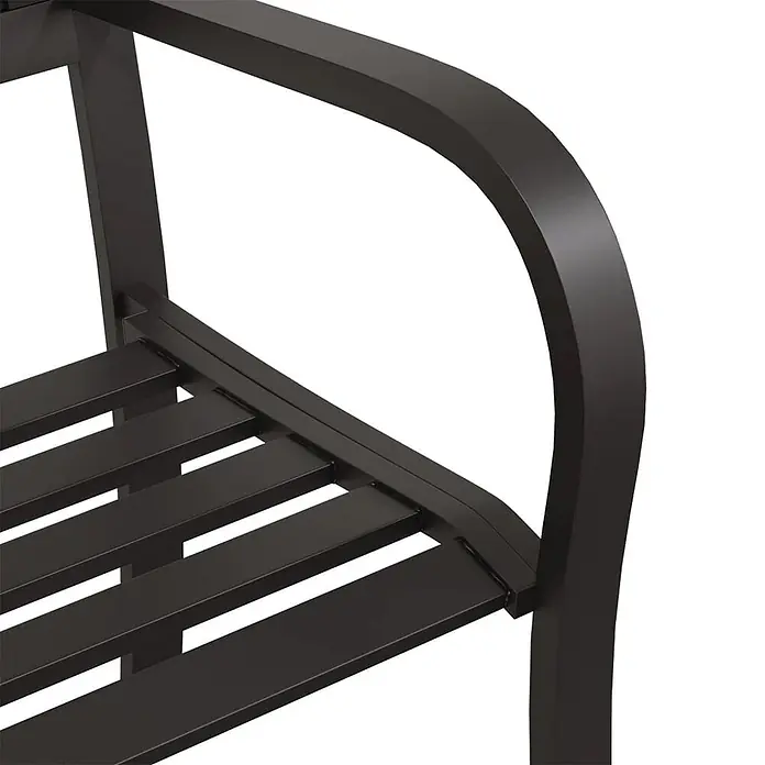 Furnicato Gartenbank pulverbeschichtet - B x T x H: 125 x 53 x 77 cm, Schwarz - Dunkler Metall-Gartenstuhl mit gebogener Armlehne und Lattenrostsitz.
