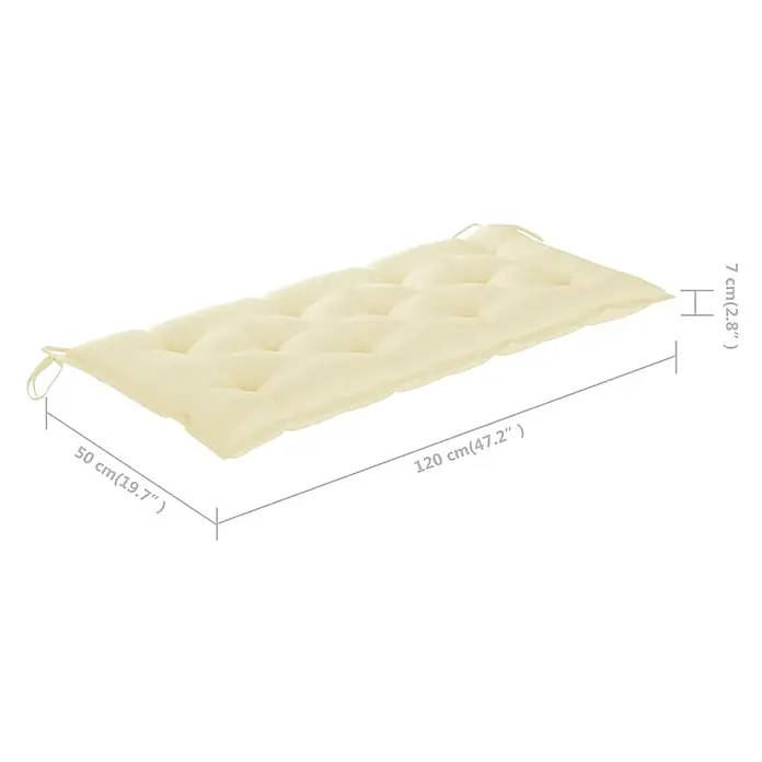Furnicato Gartenbank Bambus - B x T x H: 38 x 118 x 45 cm, Creme - Cremefarbenes, getuftetes Bankkissen mit Bändern, 120x50x7 cm.