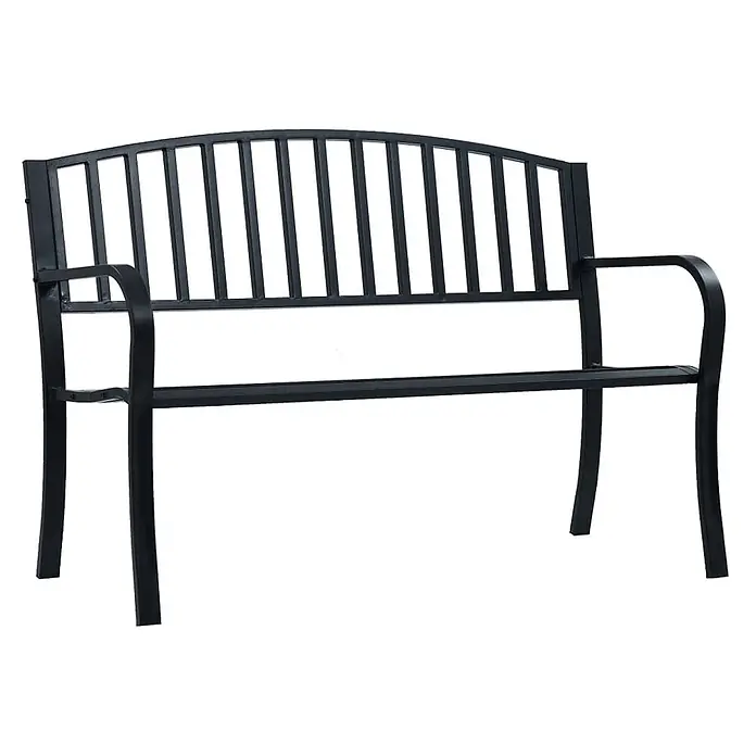 Furnicato Gartenbank Stahl - B x T x H: 125 x 53 x 82 cm, Schwarz - Schwarze Metall-Gartenbank mit Lattenrückenlehne und Armlehnen.
