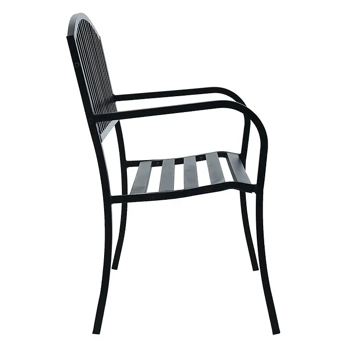 Furnicato Gartenbank Stahl - B x T x H: 125 x 53 x 82 cm, Schwarz - Schwarzer Metallstuhl mit Lattenrückenlehne und Sitzfläche.