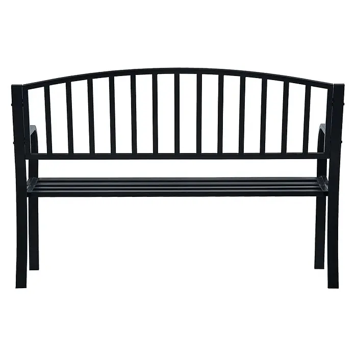 Furnicato Gartenbank Stahl - B x T x H: 125 x 53 x 82 cm, Schwarz - Schwarze Gartenbank aus Metall mit Lattenrostsitz und Rückenlehne, mit gewölbter Rückenlehne und Armlehnen.