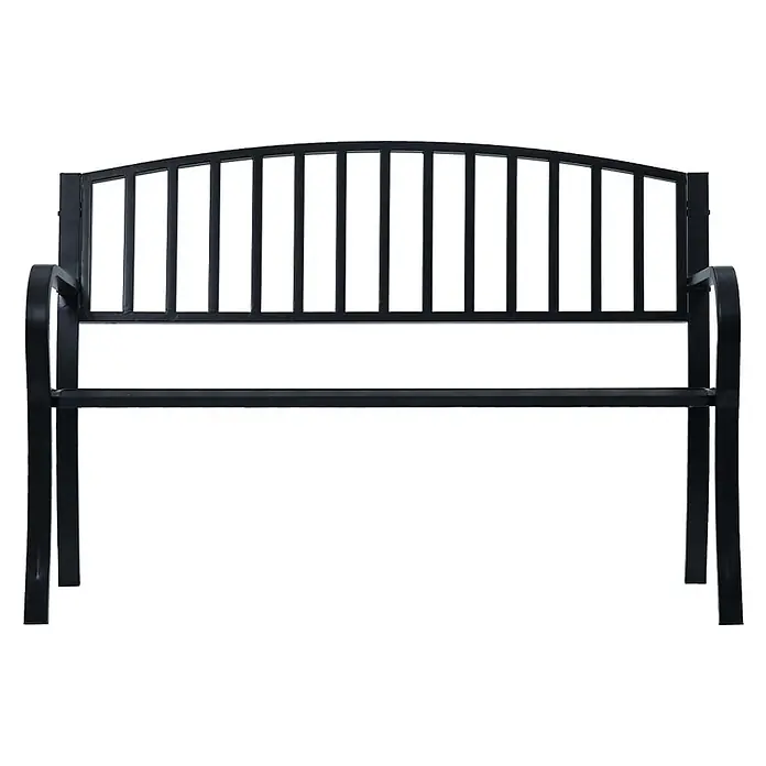 Furnicato Gartenbank Stahl - B x T x H: 125 x 53 x 82 cm, Schwarz - Schwarze Gartenbank aus Metall mit lattenförmiger Rückenlehne und Armlehnen.