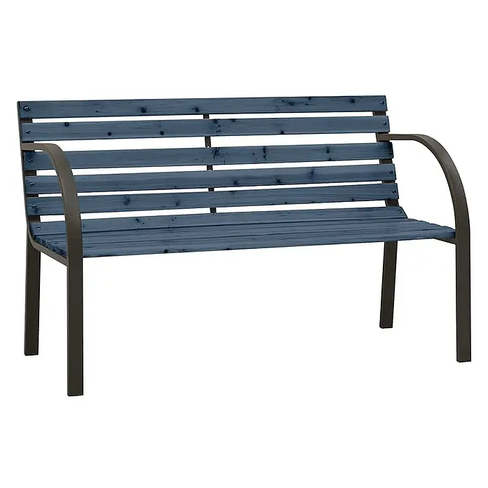 Furnicato Gartenbank Chinesisches Tannenholz - B x T x H: 81 x 38 x 56 cm, Grau - Dunkelblaue Holzlattenbank mit dunkelgrauem Metallrahmen, Armlehnen und Beinen, für den Außenbereich geeignet.