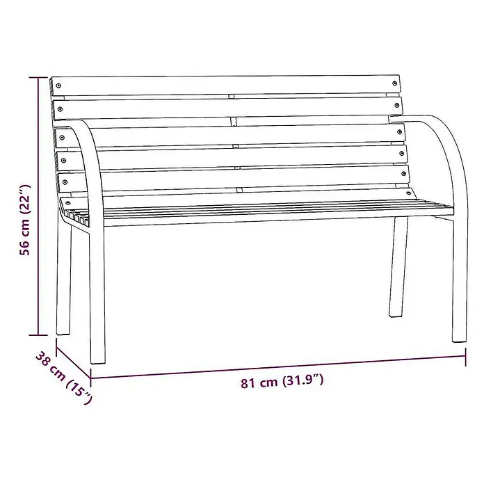 Furnicato Gartenbank Chinesisches Tannenholz - B x T x H: 81 x 38 x 56 cm, Grau - Gartenbank aus Holz mit Metallgestell, Maße für Höhe, Tiefe und Breite angegeben.