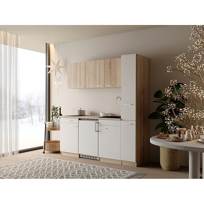 Respekta Küchenzeile Ingrid (Breite: 180 cm, Weiß, Mit Kochfeld + Kühlschrank) | BAUHAUS
