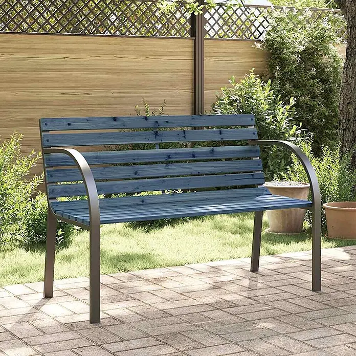 Furnicato Gartenbank - Grau - Blaue Gartenbank aus Holz mit Metallrahmen, ideal für den Außenbereich.