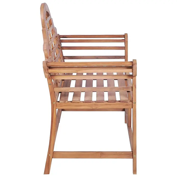 Furnicato Gartenbank Teak-Hartholz - B x T x H: 127 x 58,5 x 92,5 cm, Braun - Seitenansicht einer braunen Gartenbank aus Holz mit Lattenrostsitz und Rückenlehne.