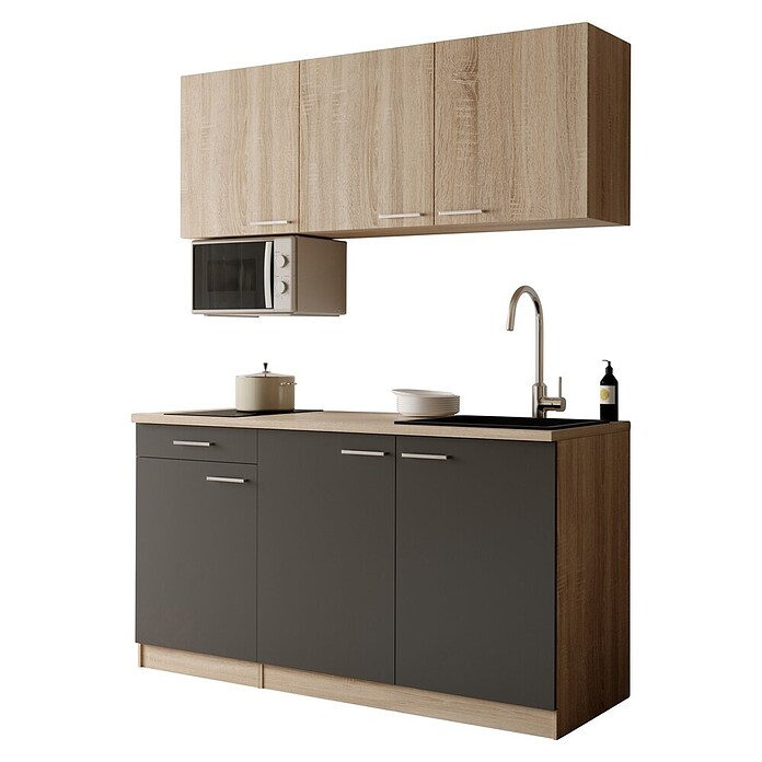 Respekta Miniküche Ingrid (Breite: 150 cm, Grau, Mit Kochfeld + Mikrowelle) | BAUHAUS