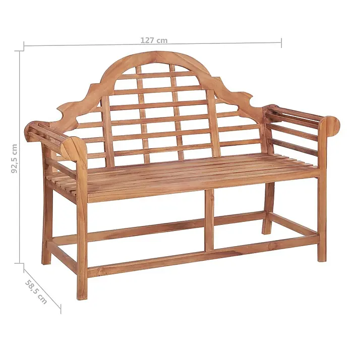Furnicato Gartenbank Teak-Hartholz - B x T x H: 127 x 58,5 x 92,5 cm, Braun - Gartenbank aus Teakholz mit Lattenrostsitz und -lehne, geschwungener Oberseite und Armlehnen.