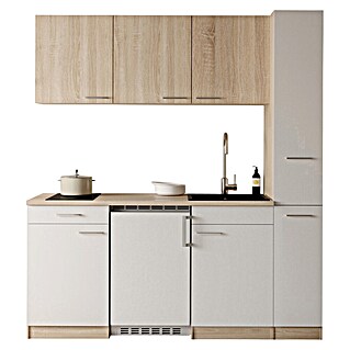 Respekta Küchenzeile Ingrid (Breite: 180 cm, Weiß, Mit Kochfeld + Kühlschrank)