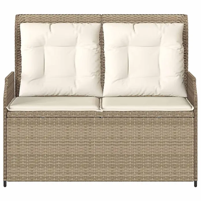 Furnicato Gartenbank Poly-Rattan - B x T x H: 104 x 110 x 95 cm, Beige und Cremeweiß - Beigefarbenes Rattan-Zweisitzer-Gartensofa mit cremefarbenen Kissen und Stauraumfunktion.