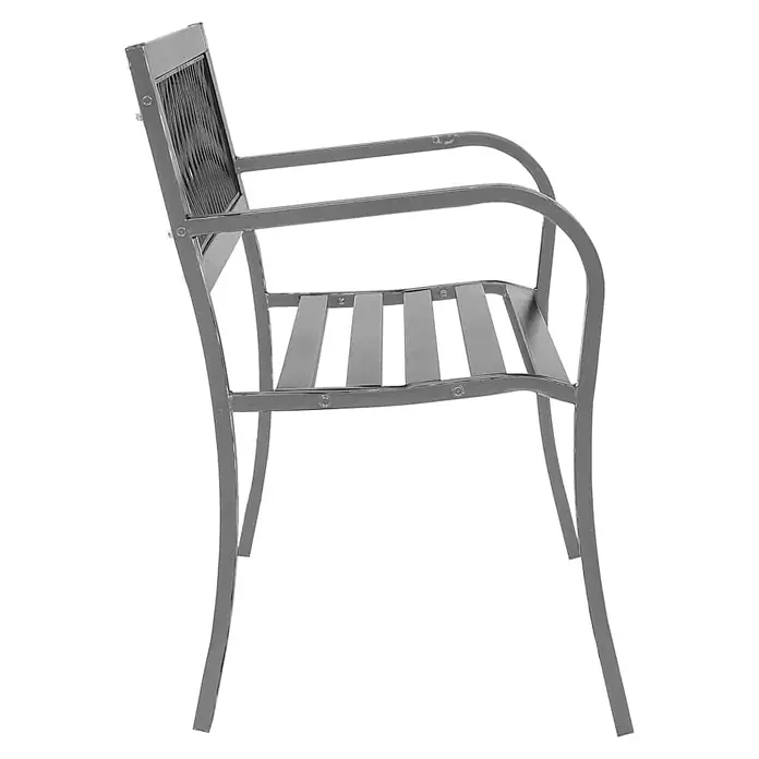 Furnicato Gartenbank Stahl Kunststoff - B x T x H: 120 x 51 x 76 cm, Schwarz - Grauer Metall-Gartenstuhl mit Lattenrostsitz und gemusterter Rückenlehne.