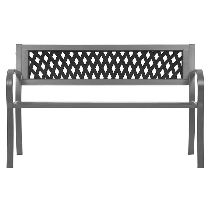 Furnicato Gartenbank Stahl Kunststoff - B x T x H: 120 x 51 x 76 cm, Schwarz - Graue Gartenbank aus Metall mit Rautenmuster an der Rückenlehne.