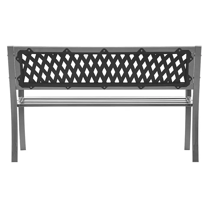 Furnicato Gartenbank Stahl Kunststoff - B x T x H: 120 x 51 x 76 cm, Schwarz - Graue Metallbank mit Lattenrostsitz und Rückenlehne mit dunklem Rautenmuster.