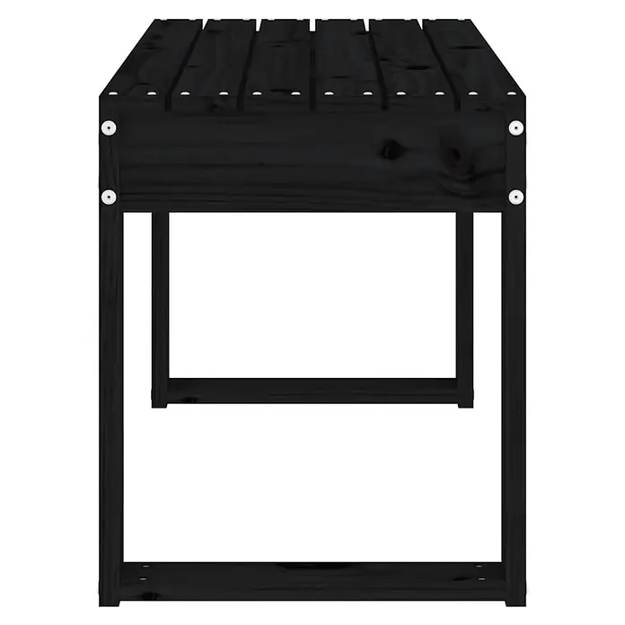 Furnicato Gartenbank - Schwarze Kiefer - Schwarze Bank aus massivem Holz mit Lattenrost und sichtbaren weißen Befestigungen.