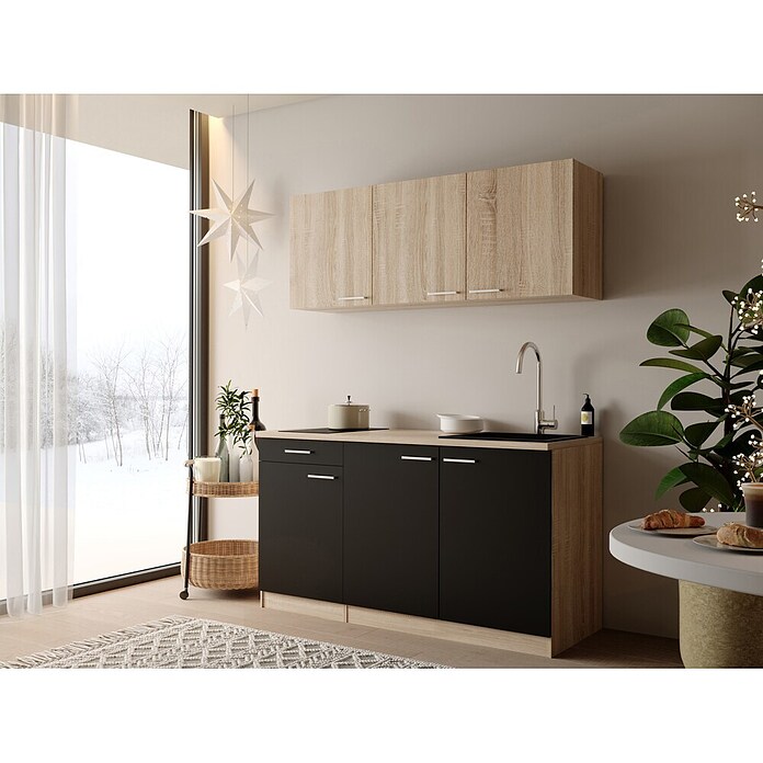 Respekta Miniküche Ingrid (Breite: 150 cm, Schwarz, Mit Kochfeld + Mikrowelle) | BAUHAUS