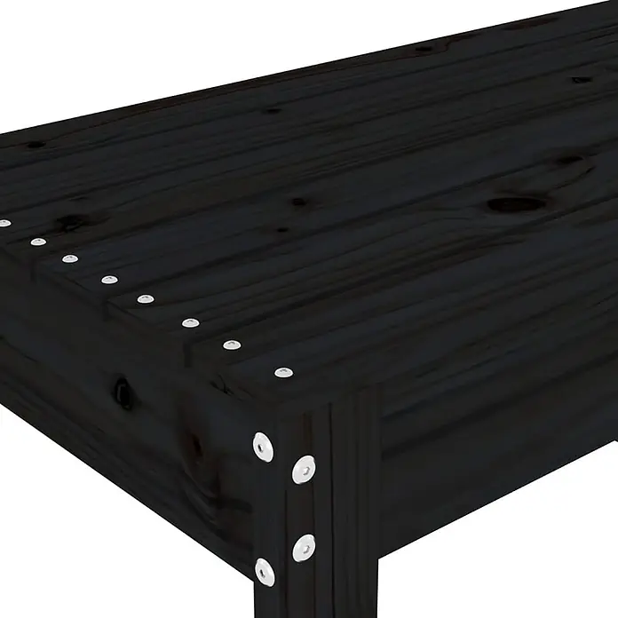Furnicato Gartenbank Kiefernholz-Massivholz - B x T x H: 80 x 38 x 45 cm, Schwarze Kiefer - Dunkel gebeizte Holzbretter, verbunden mit sichtbaren silbernen Schrauben.