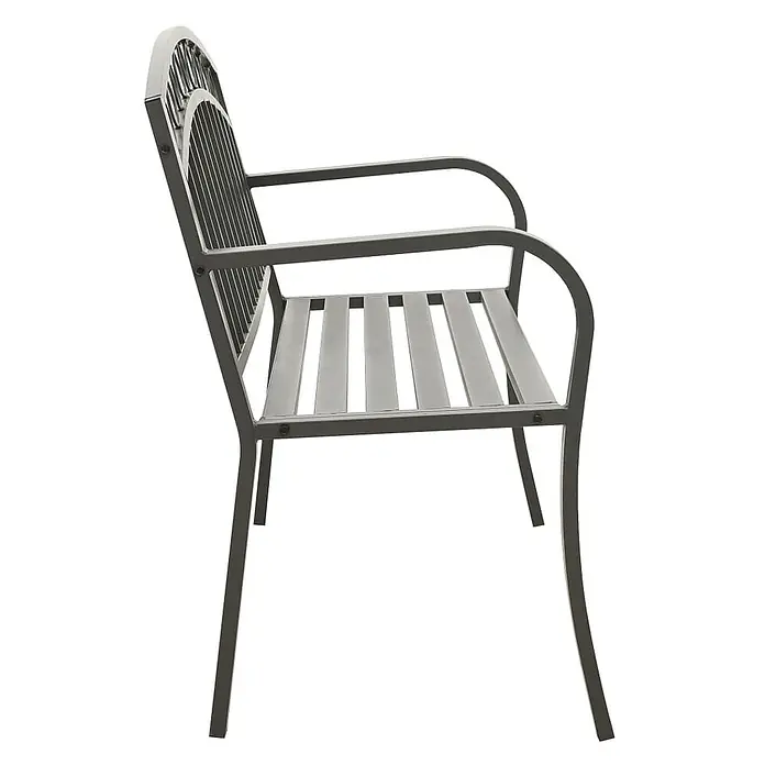 Furnicato Gartenbank pulverbeschichtet - B x T x H: 120 x 51 x 81 cm, Grau - Dunkelgrauer Metall-Gartenstuhl mit Lattenrostsitz und Rückenlehne, sowie geschwungenen Armlehnen.
