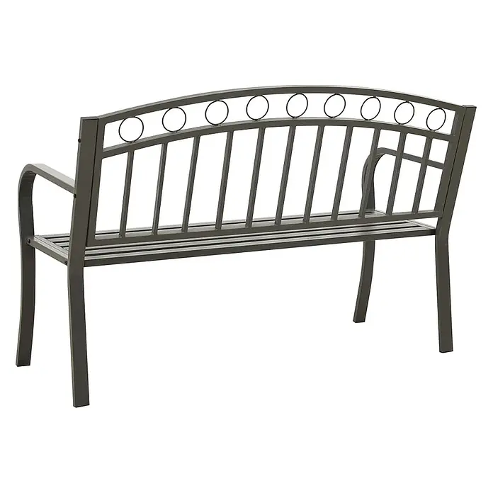 Furnicato Gartenbank pulverbeschichtet - B x T x H: 120 x 51 x 81 cm, Grau - Dunkelgraue Metall-Gartenbank mit Lattenrostsitz und Rückenlehne mit dekorativen Kreisen an der oberen Leiste.