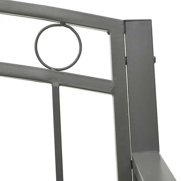 Furnicato Gartenbank pulverbeschichtet - B x T x H: 120 x 51 x 81 cm, Grau - Dunkelgraues Metallmöbelgestell mit einem dekorativen runden Akzent.