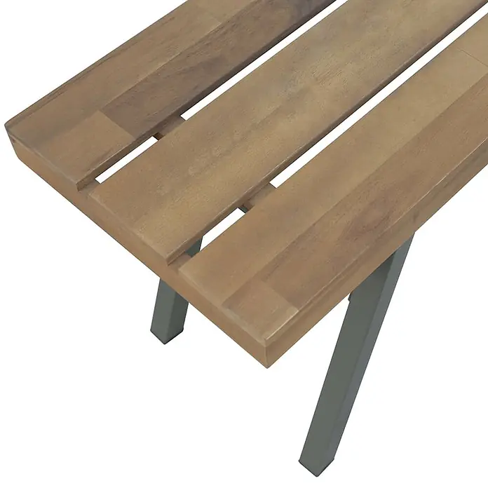 Furnicato Gartenbank Akazien-Massivholz geölt - B x T x H: 120 x 31 x 45 cm, Braun - Hellebraune Holzlattenbank oder Tischplatte mit grauen Metallbeinen.