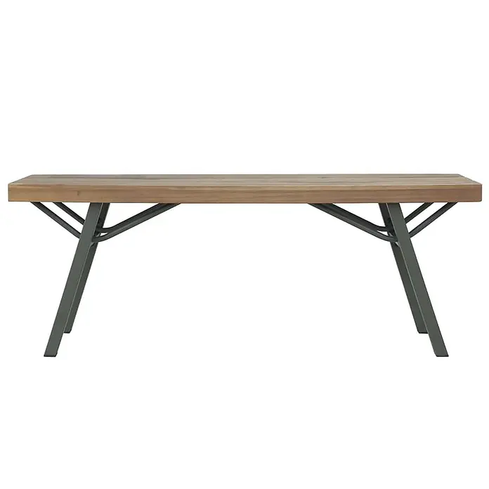 Furnicato Gartenbank Akazien-Massivholz geölt - B x T x H: 120 x 31 x 45 cm, Braun - Holztisch mit Naturholzplatte und dunkelgrauen, eckigen Metallbeinen.