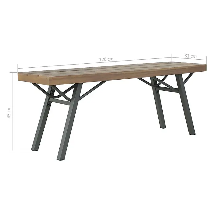 Furnicato Gartenbank Akazien-Massivholz geölt - B x T x H: 120 x 31 x 45 cm, Braun - Holzbank mit dunklem Metall-X-Gestell. Maße: 120 cm L, 31 cm B, 45 cm H.