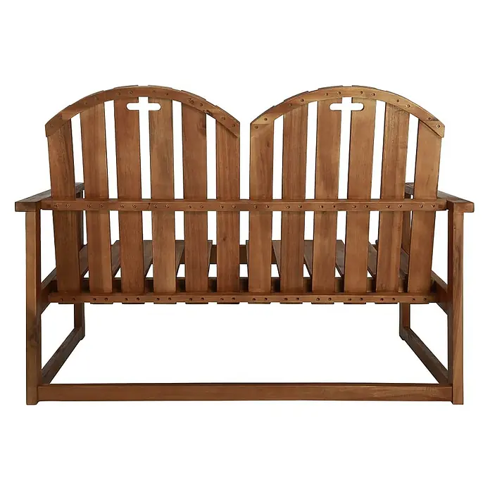 Furnicato Gartenbank Akazienholz geölt - B x T x H: 110 x 63 x 79 cm, Braun - Braune, hölzerne Doppel-Gartenbank mit Lattenrückenlehne und -sitz, gewölbten Rückenlehnen mit kreuzförmigem Ausschnitt und robusten Armlehnen.