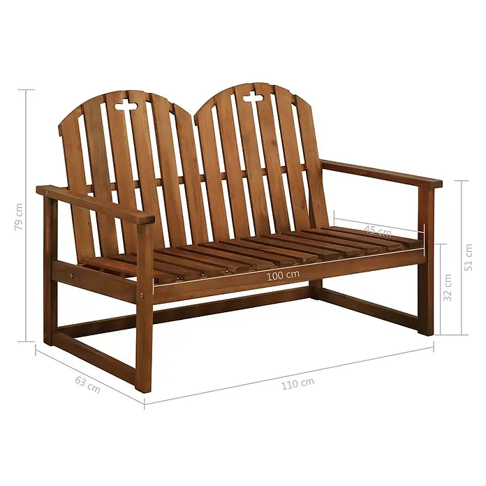 Furnicato Gartenbank Akazienholz geölt - B x T x H: 110 x 63 x 79 cm, Braun - Braune Zweisitzer-Gartenbank aus Akazienholz mit Lattenrostsitz und Rückenlehne.