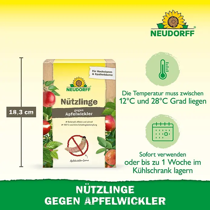 Neudorff Bestellkarte Nützlinge - Geeignet für: Apfelwickler - Neudorff Nützlinge gegen Apfelwickler, 18,3 cm hohe Packung zur natürlichen Schädlingsbekämpfung an Apfelbäumen.
