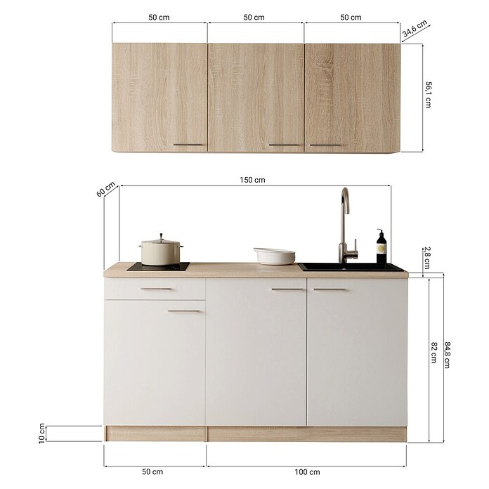 Respekta Miniküche Ingrid (Breite: 150 cm, Weiß, Mit Kochfeld) | BAUHAUS