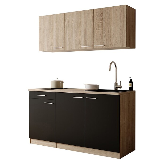 Respekta Miniküche Ingrid (Breite: 150 cm, Schwarz, Mit Kochfeld + Mikrowelle) | BAUHAUS
