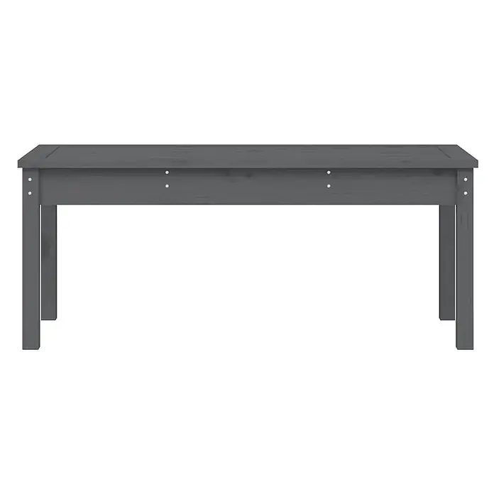 Furnicato Gartenbank Kiefer-Massivholz - B x T x H: 109 x 44 x 45 cm, Graue Kiefer - Grauer Holztisch mit sichtbaren Schraubendetails an den Seiten.