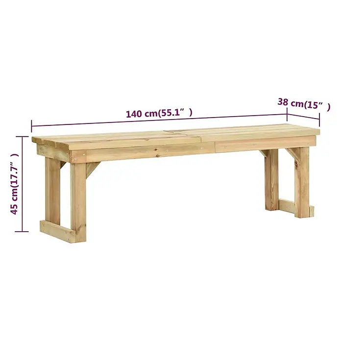 Furnicato Gartenbank Kiefernholz imprägniert - B x T x H: 140 x 38 x 45 cm, Braun - Gartenbank aus Naturholz, 140 cm L x 38 cm B x 45 cm H, robustes Design.