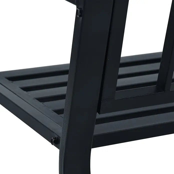 Furnicato Gartenbank Stahl - B x T x H: 125 x 53 x 84 cm, Schwarz - Nahaufnahme eines schwarzen Metallrahmens mit Lamellenregal-Detail.