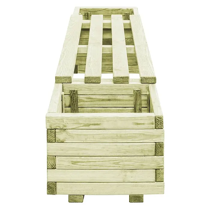Furnicato Gartenbank Kiefernholz imprägniert - B x T x H: 196 x 40 x 36 cm, Grün - Pflanzkasten aus behandeltem Holz mit integriertem Rankgitter für Kletterpflanzen.