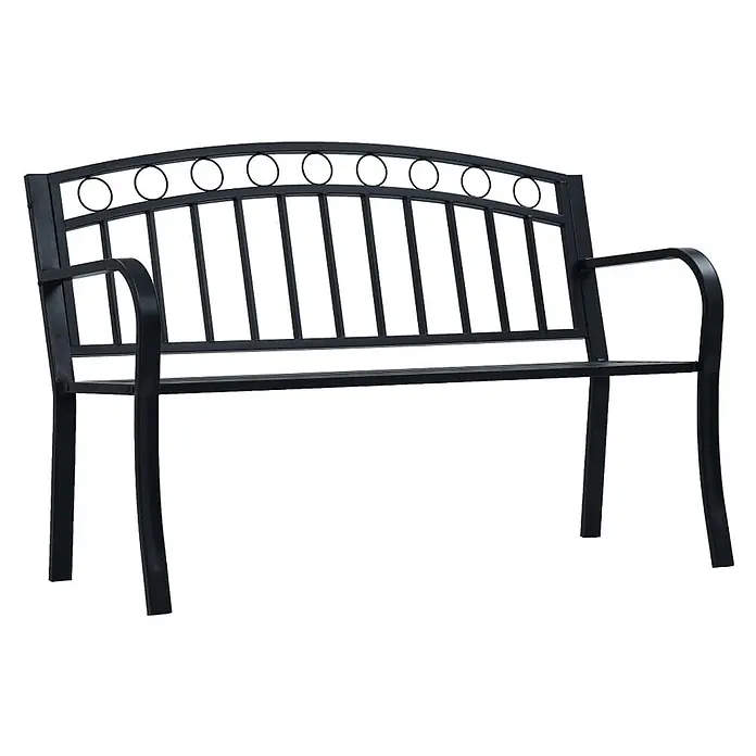 Furnicato Gartenbank Stahl - B x T x H: 125 x 53 x 84 cm, Schwarz - Schwarze Metall-Gartenbank mit geschwungener Rückenlehne und Kreis-Design.